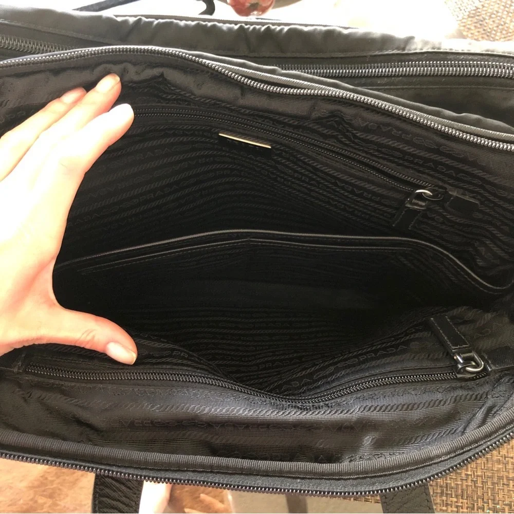 Prada Black re-Nylon saffiano leather Travel Tote Bag